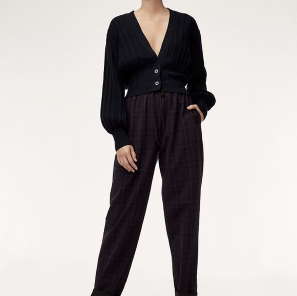 WILFRED Plunge Front Thais Cardigan Sweater Black Merino Wool Aritzia XS - Picture 3 of 11
